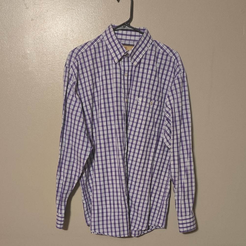 Wrangler Button Down Long Sleeve Mens Shirt Purple White Plaid Size Large